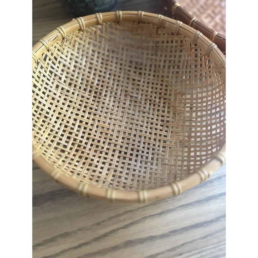 Vintage Wicker Winnowing Baskets Set Of 2 Baskets Woven Bamboo